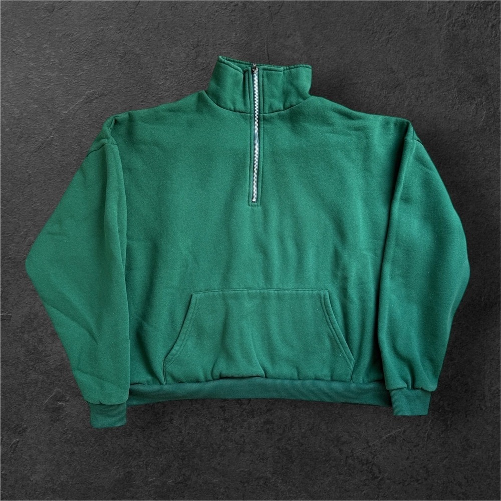 Edikted Sweatshirt Womens L Forest Green Quarter Zip Fleece Pullover Cropped